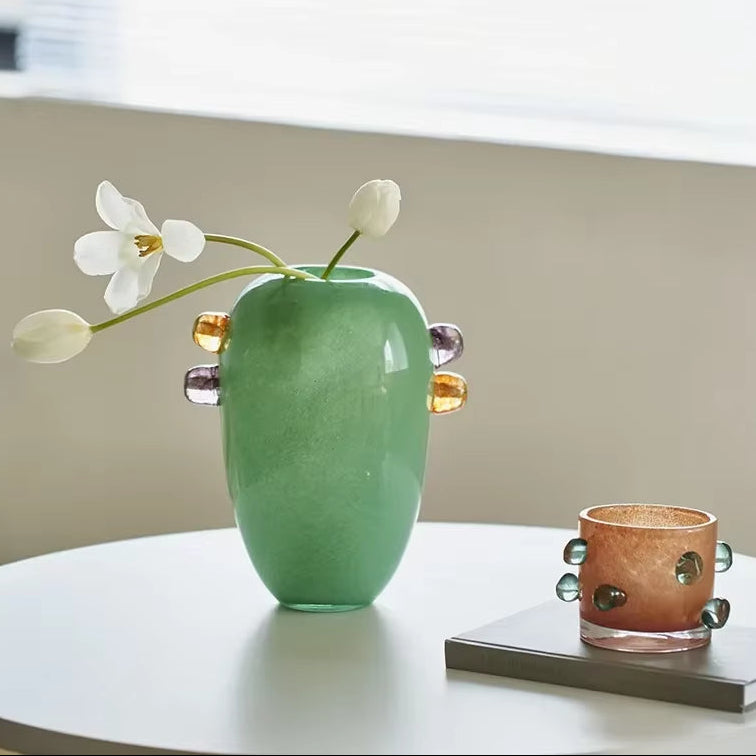 Creative Colorful Glass Vase Desk Decoration Flower Arrangement Hydroponics Flower Pots Floral Vases Room Aesthetic Decor
