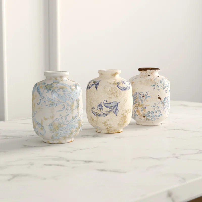 Decorative Terra-Cotta Vases with Heavy Distressing